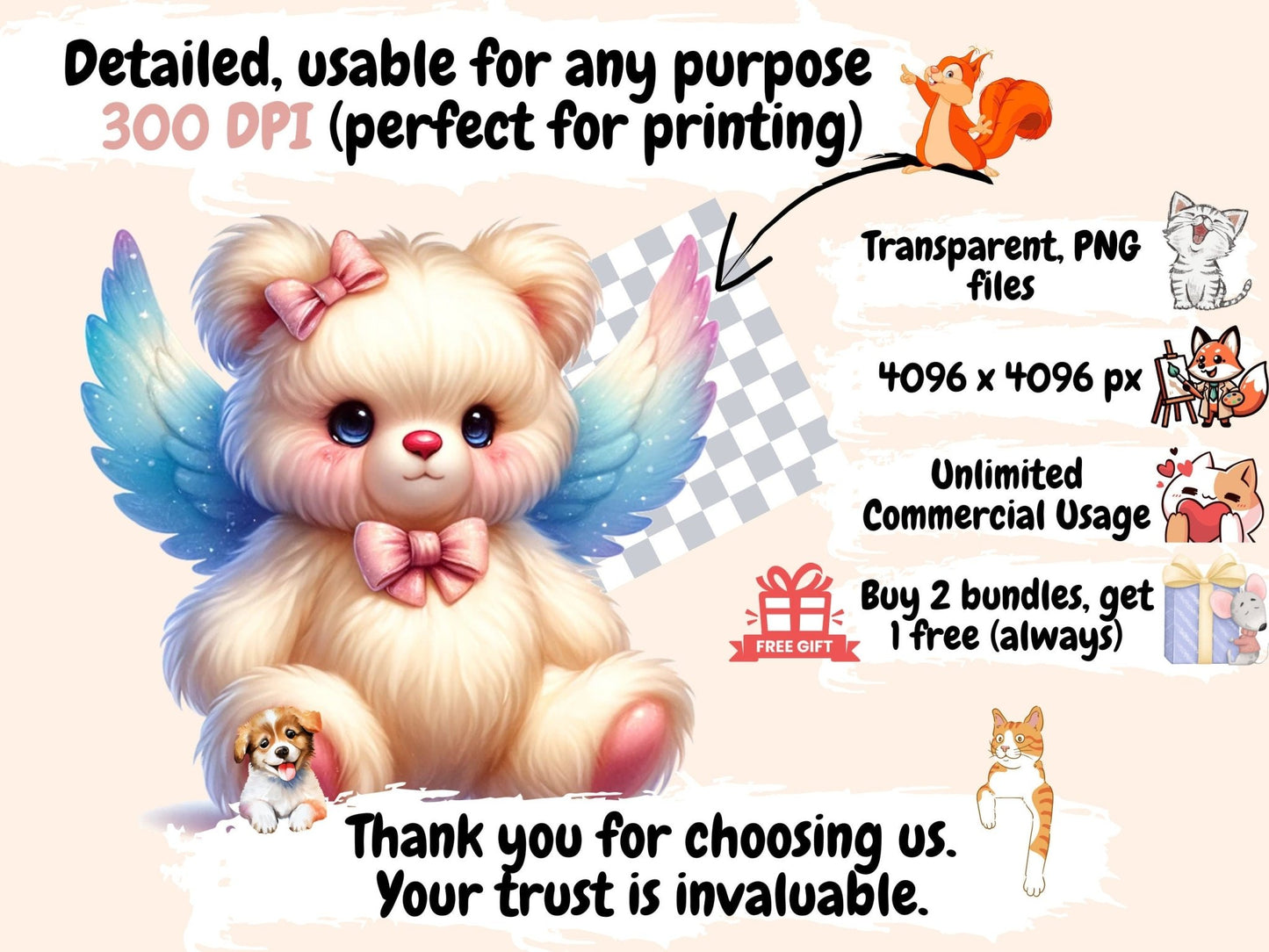 Winged Teddy Bears Clipart - High - Quality Instant Digital Download for Creative Projects