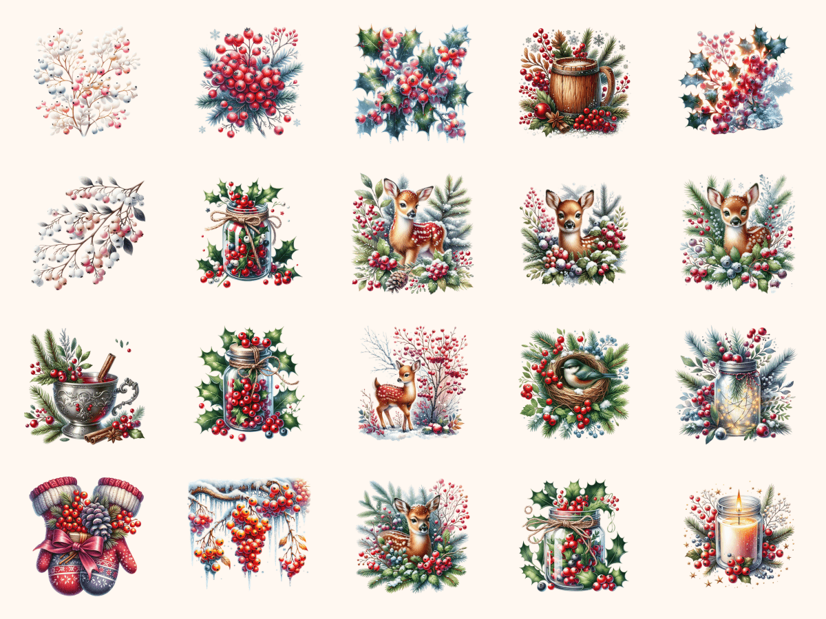 Winter Berries Clipart All Bundles Clipart Line Art - WondersArtist