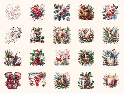 Winter Berries Clipart All Bundles Clipart Line Art - WondersArtist