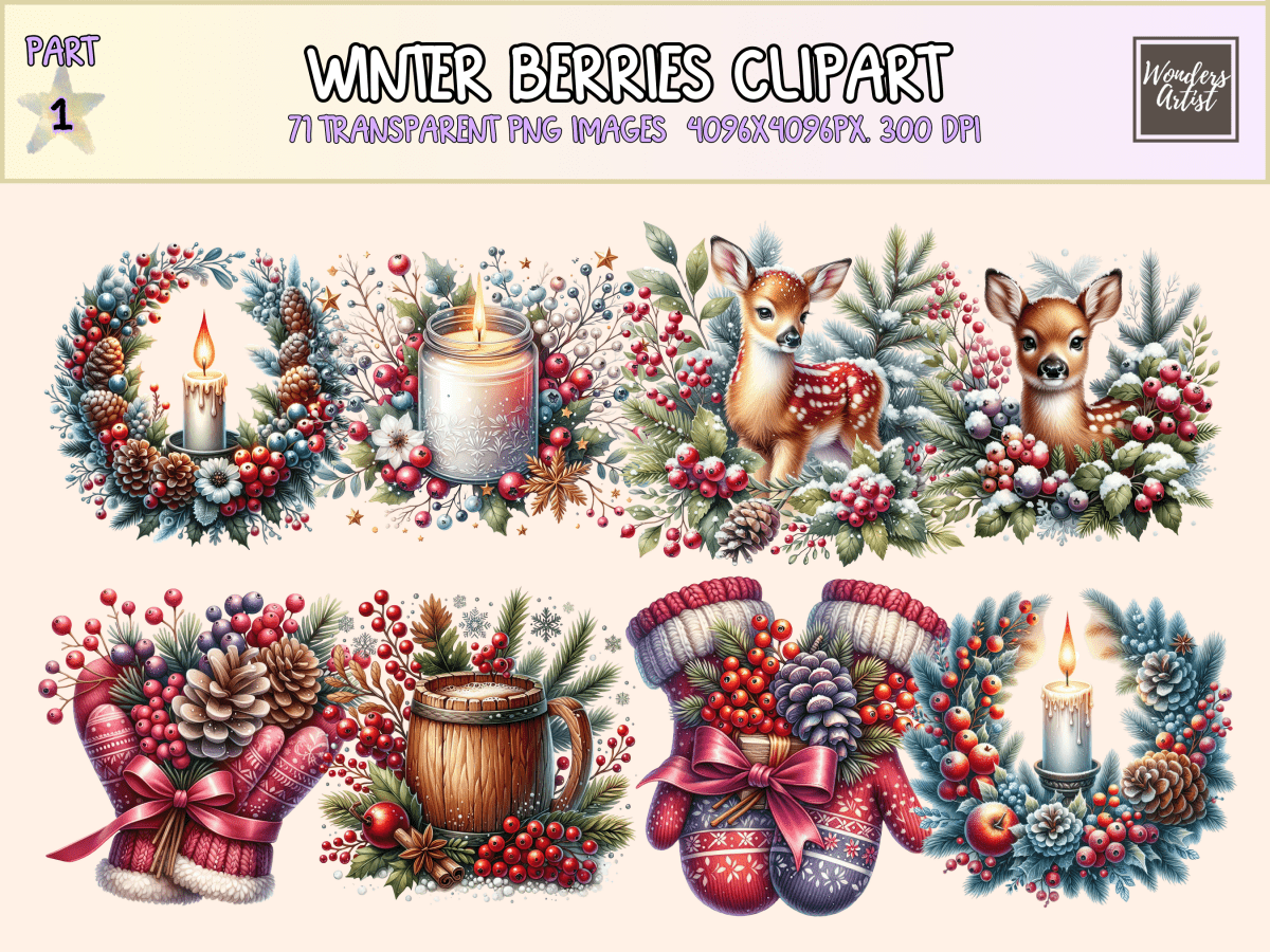 Winter Berries Clipart All Bundles Clipart Line Art - WondersArtist
