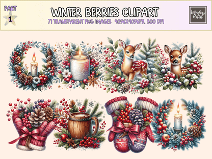 Winter Berries Clipart All Bundles Clipart Line Art - WondersArtist