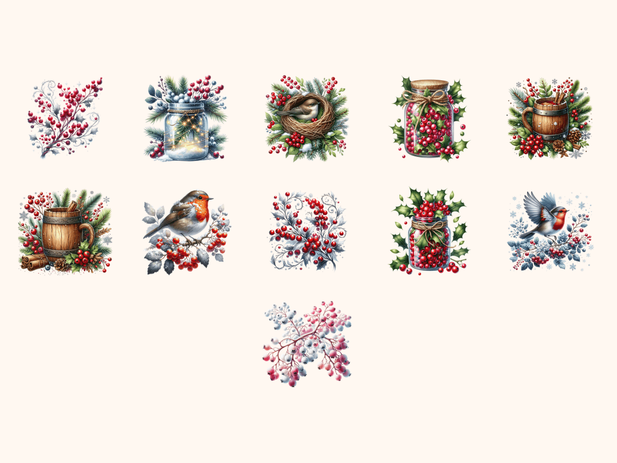 Winter Berries Clipart All Bundles Clipart Line Art - WondersArtist