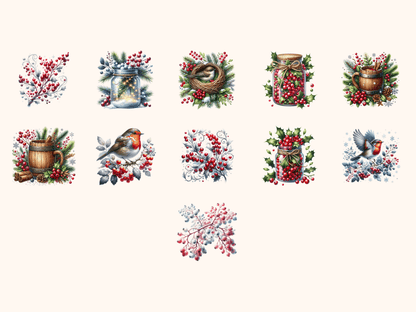 Winter Berries Clipart All Bundles Clipart Line Art - WondersArtist