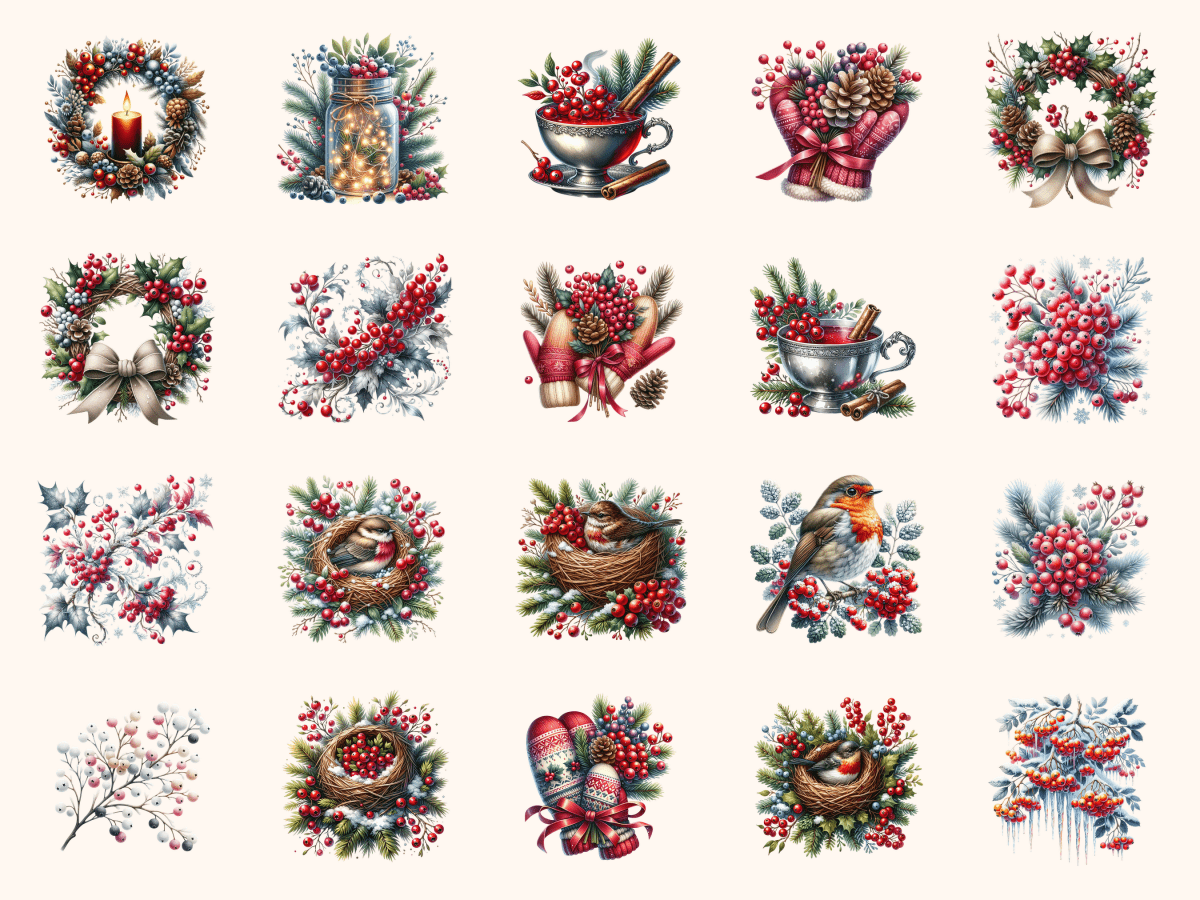 Winter Berries Clipart All Bundles Clipart Line Art - WondersArtist