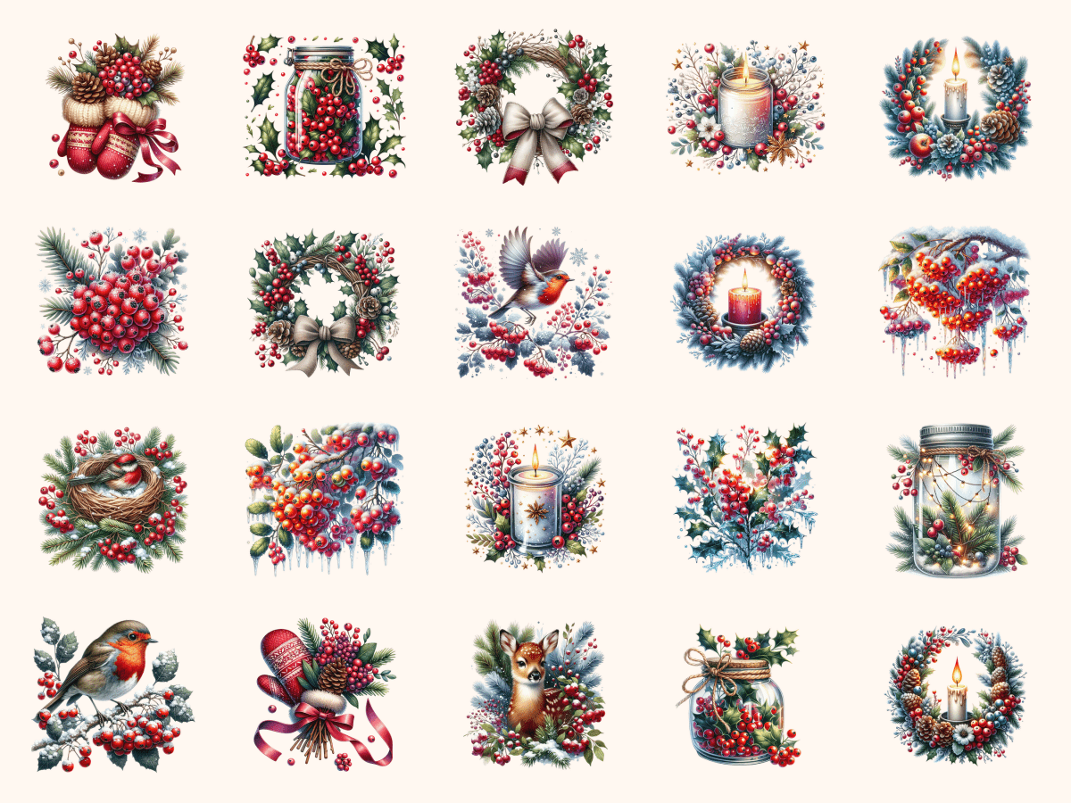 Winter Berries Clipart All Bundles Clipart Line Art - WondersArtist