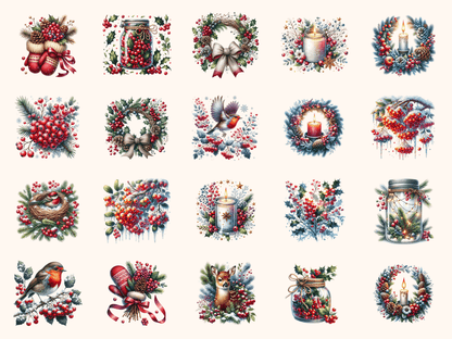 Winter Berries Clipart All Bundles Clipart Line Art - WondersArtist