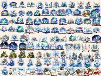 Winter Books Watercolor Clipart bookworm clipart - Wonders Artist