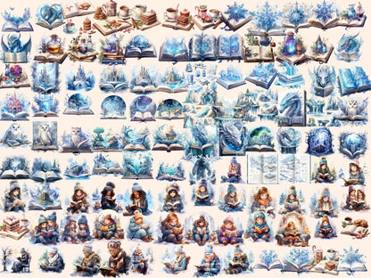 Winter Books Watercolor Clipart bookworm clipart - Wonders Artist