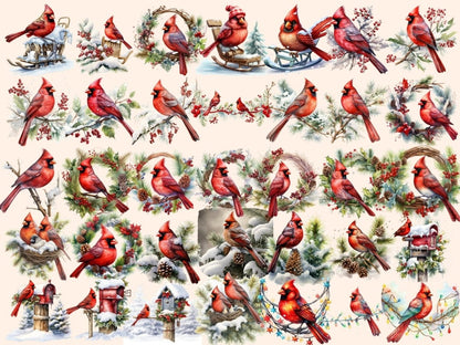 Winter Cardinals Watercolor Clipart cardinal clipart - Wonders Artist