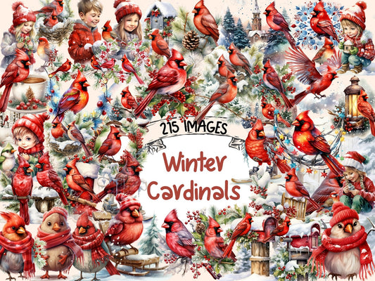 Winter Cardinals Watercolor Clipart - High - Quality Instant Digital Download for Creative Projects