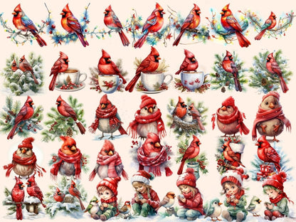 Winter Cardinals Watercolor Clipart cardinal clipart - Wonders Artist