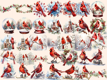 Winter Cardinals Watercolor Clipart cardinal clipart - Wonders Artist