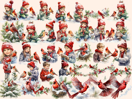 Winter Cardinals Watercolor Clipart