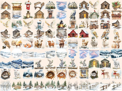 Winter Countryside Watercolor Clipart cozy winter png - Wonders Artist