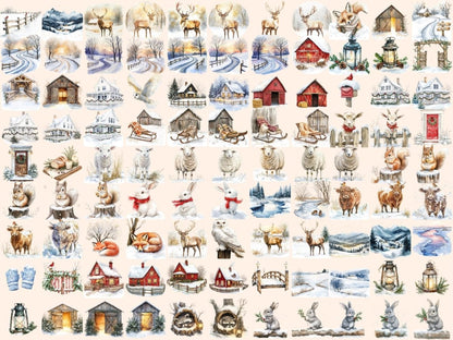 Winter Countryside Watercolor Clipart cozy winter png - Wonders Artist