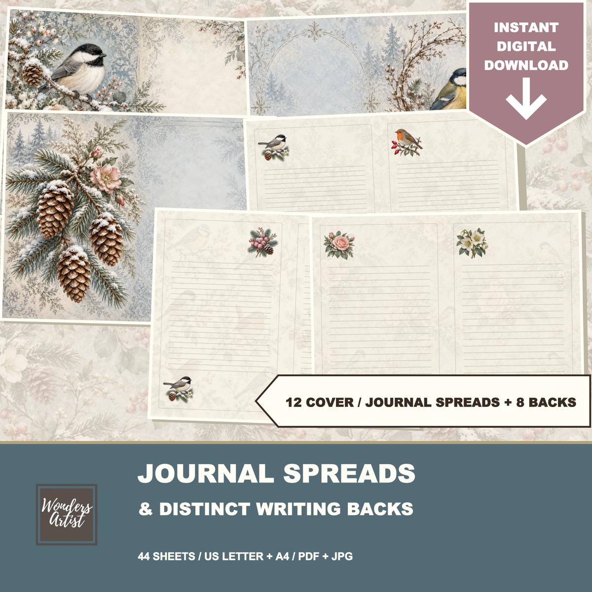 Winter Garden Journal Kit — journal pages and backs