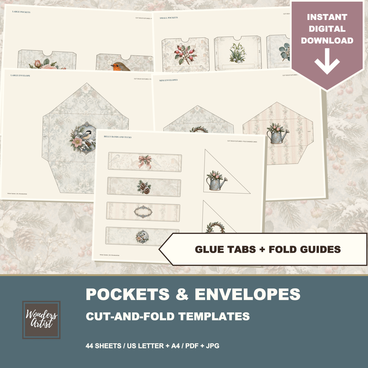Winter Garden Journal Kit — pockets envelopes