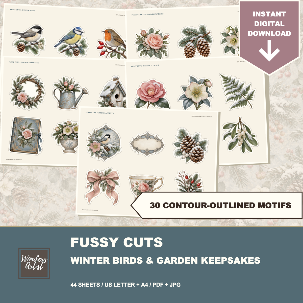 Winter Garden Journal Kit — fussy cuts labels