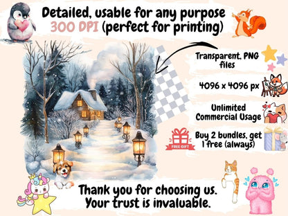 Winter Magic Watercolor Clipart Cozy Winter Clipart - Wonders Artist
