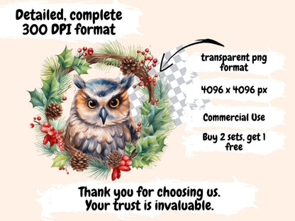 Winter Owls Watercolor Clipart christmas birds png - Wonders Artist