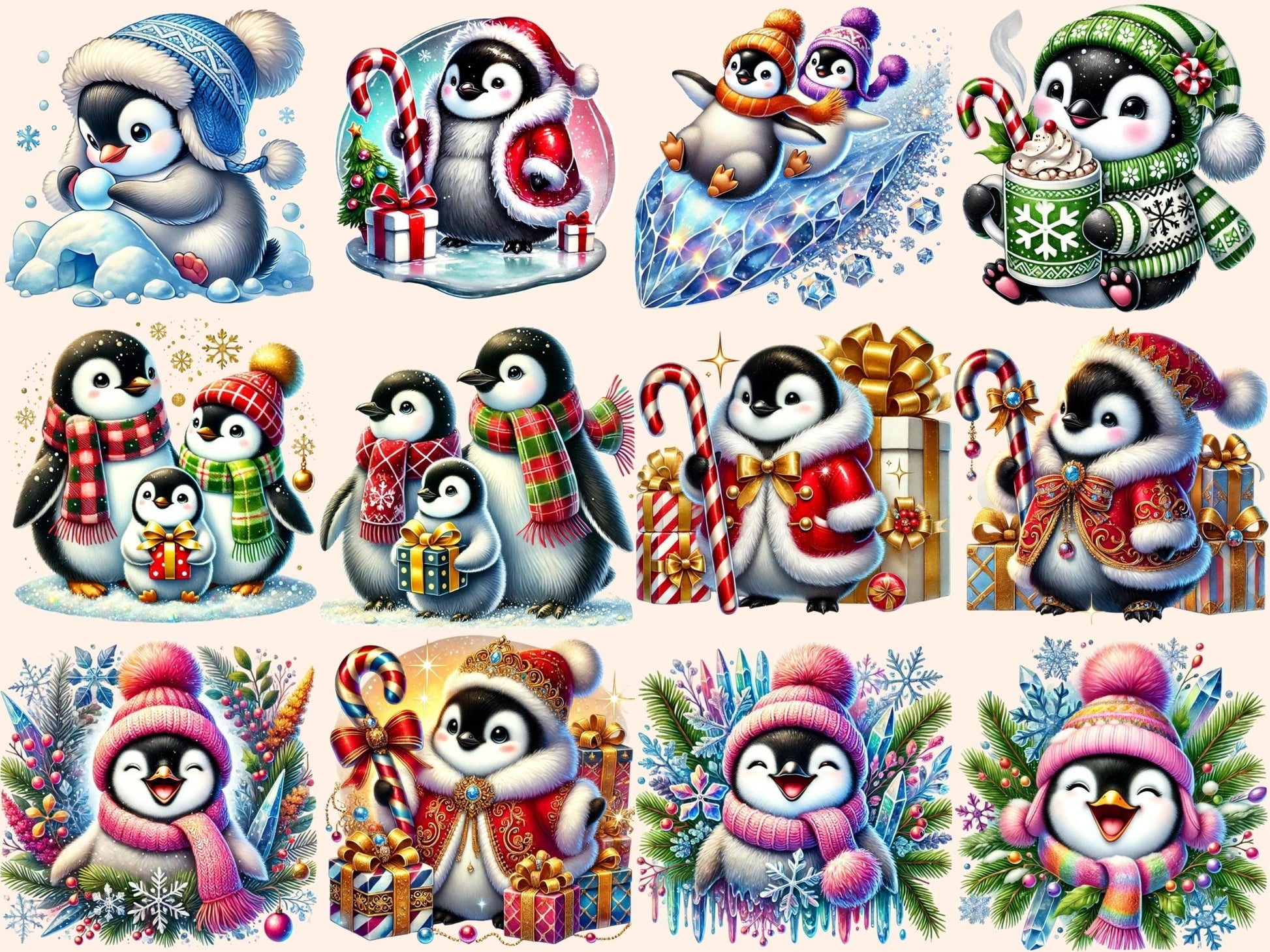 Winter Penguins Clipart - High - Quality Instant Digital Download for Creative Projects