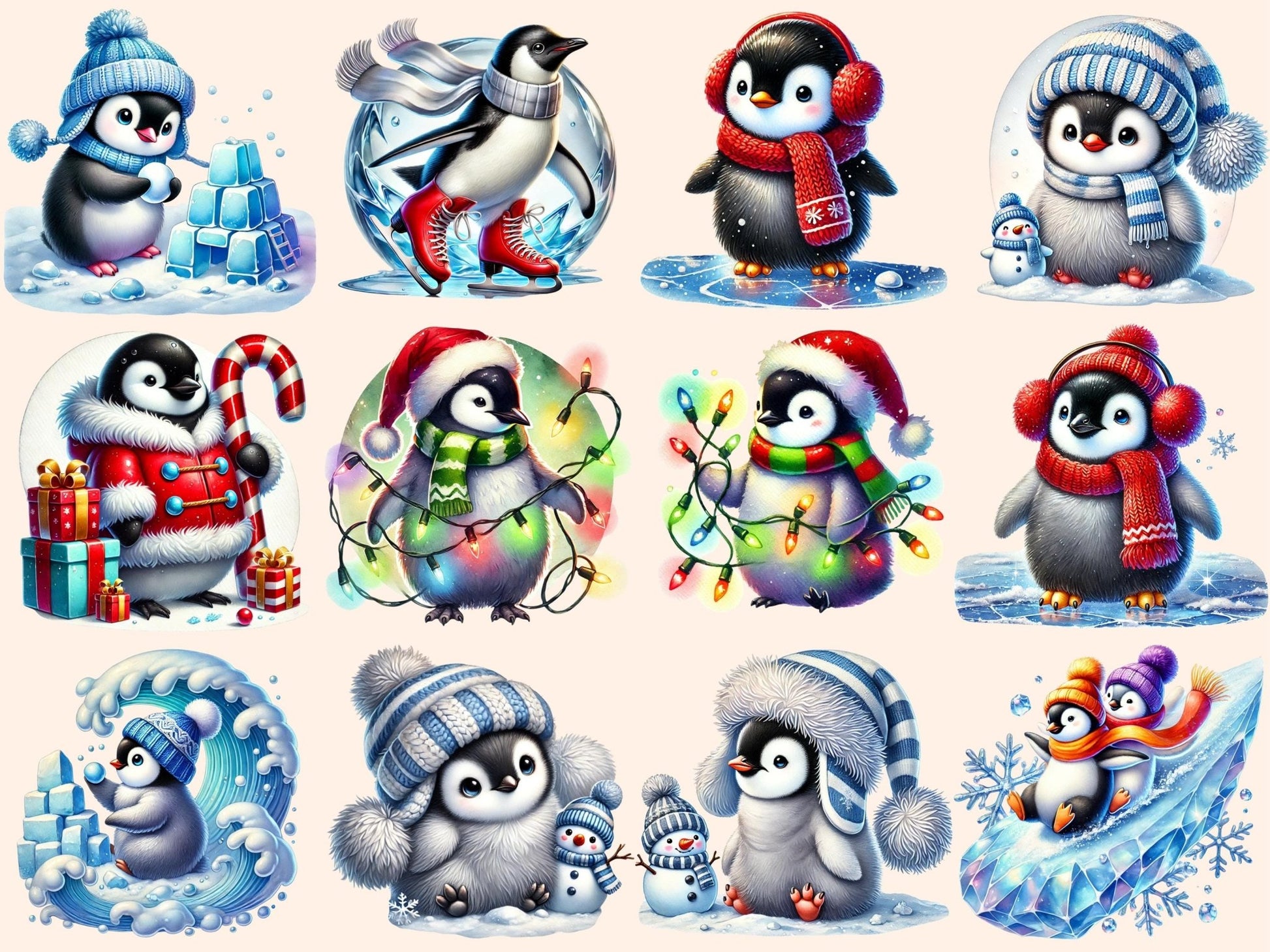 Winter Penguins Clipart - High - Quality Instant Digital Download for Creative Projects