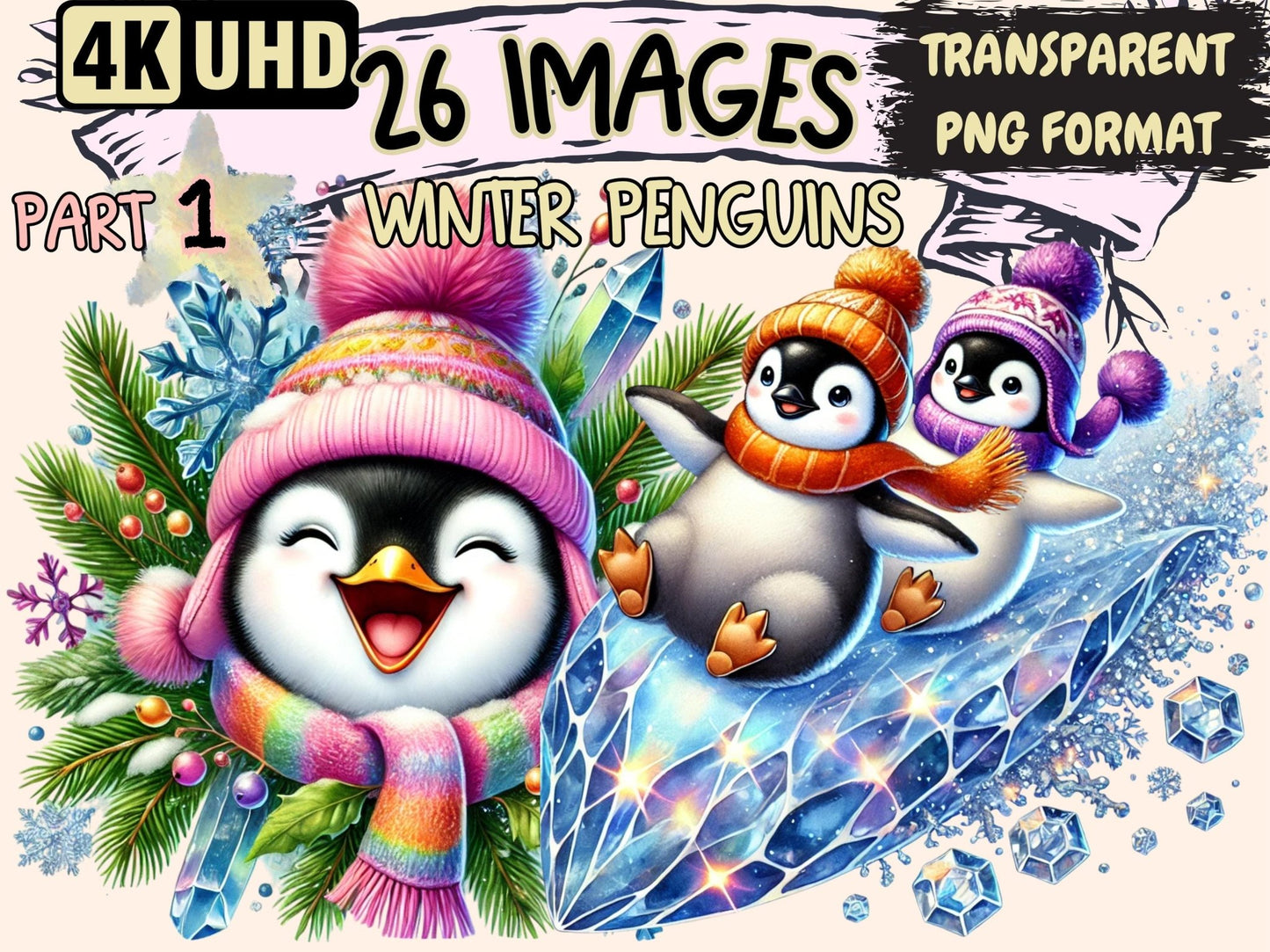 Winter Penguins Clipart - High - Quality Instant Digital Download for Creative Projects