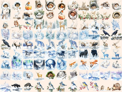 Winter Wildlife Watercolor Clipart animal clipart cozy animals clipart forest animals png - WondersArtist