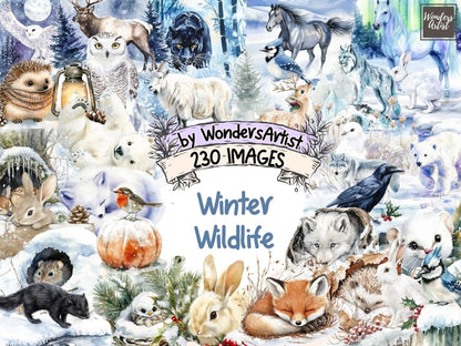Winter Wildlife Watercolor Clipart animal clipart cozy animals clipart forest animals png - WondersArtist