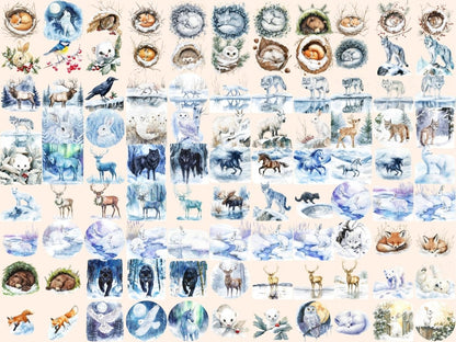 Winter Wildlife Watercolor Clipart animal clipart cozy animals clipart forest animals png - WondersArtist