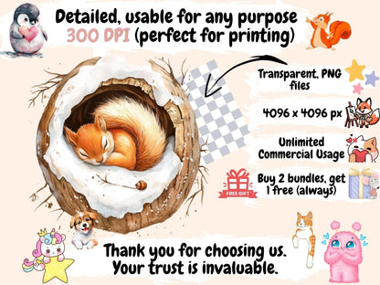 Winter Wildlife Watercolor Clipart animal clipart cozy animals clipart forest animals png - WondersArtist