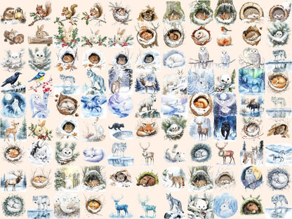 Winter Wildlife Watercolor Clipart animal clipart cozy animals clipart forest animals png - WondersArtist