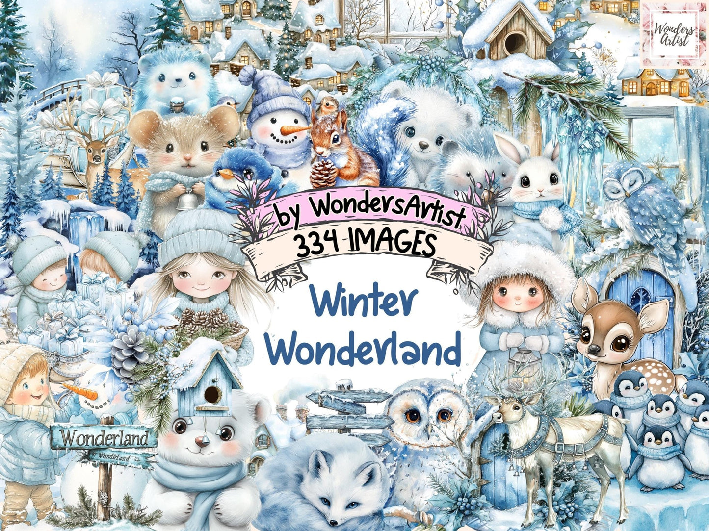 Winter Wonderland Watercolor Clipart Bundle - High - Quality Instant Digital Download for Creative Projects