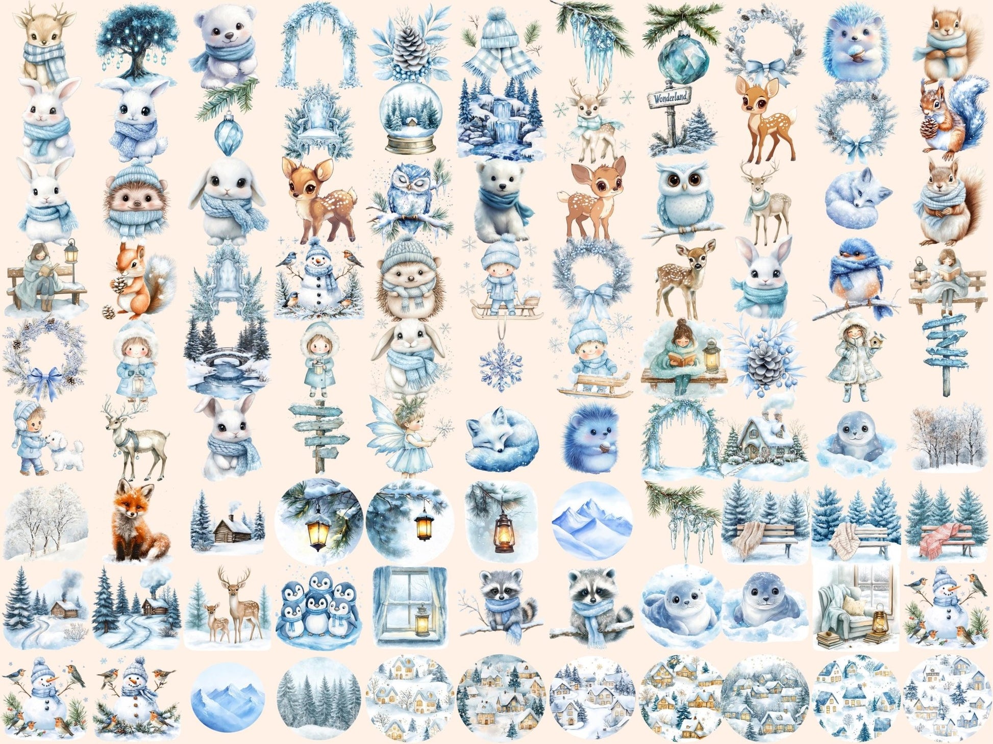 Winter Wonderland Watercolor Clipart Bundle - High - Quality Instant Digital Download for Creative Projects