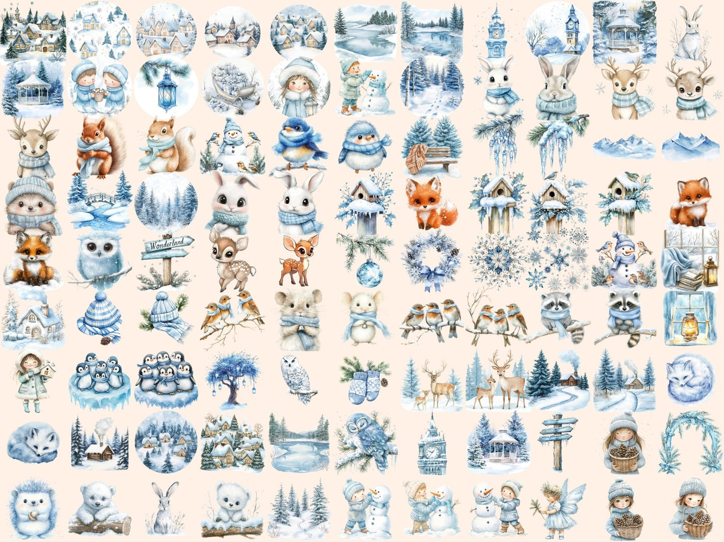 Winter Wonderland Watercolor Clipart Bundle - High - Quality Instant Digital Download for Creative Projects