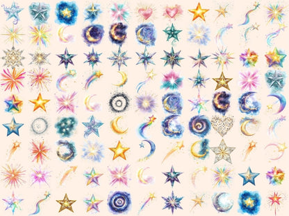 Wishing Stars Watercolor Clipart Celestial PNG - Wonders Artist