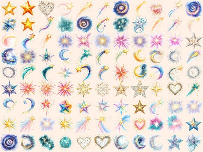 Wishing Stars Watercolor Clipart Celestial PNG - Wonders Artist