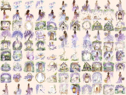Wisteria Garden Watercolor Clipart botanical clipart elegant garden png floral clipart - WondersArtist