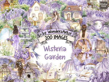 Wisteria Garden Watercolor Clipart botanical clipart elegant garden png floral clipart - WondersArtist