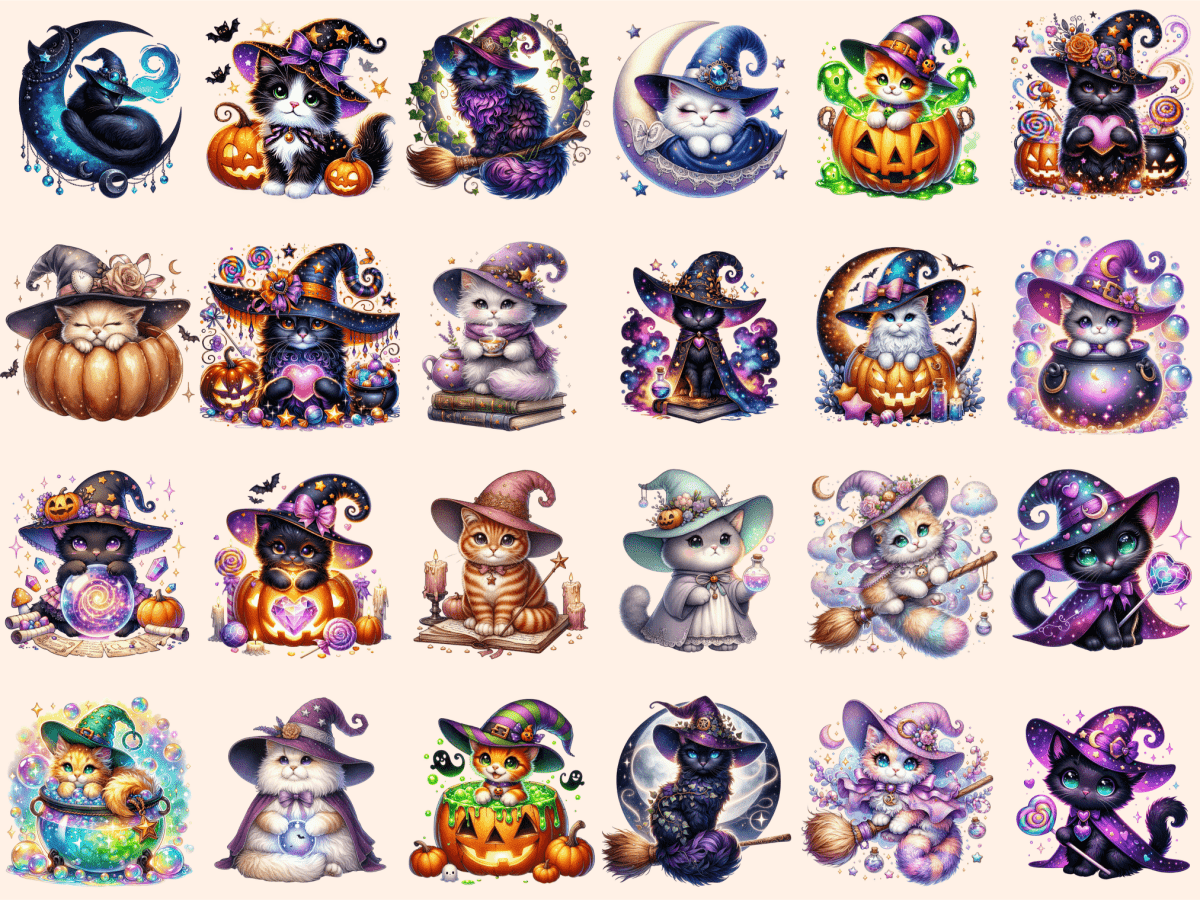 Witch Cats Clipart autopost cat digital art cat graphics - WondersArtist