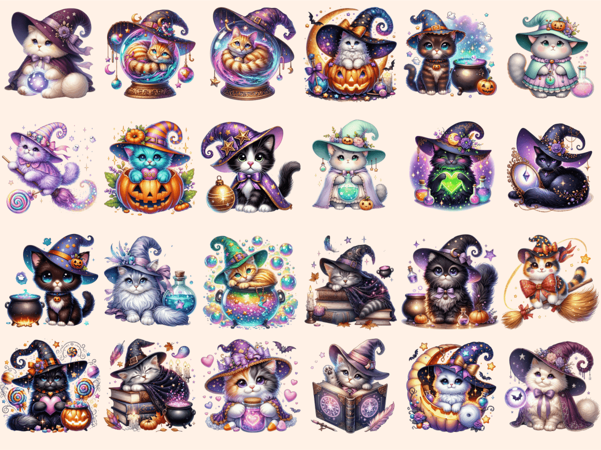 Witch Cats Clipart autopost cat digital art cat graphics - WondersArtist