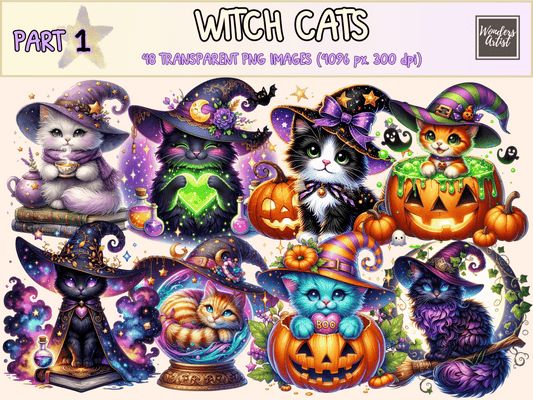 Witch Cats Clipart autopost cat digital art cat graphics - WondersArtist