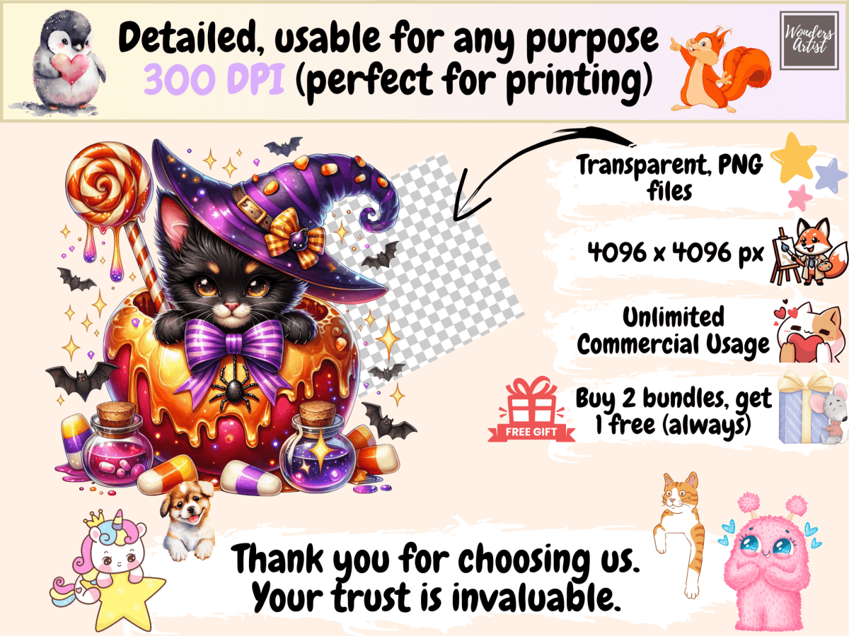 Witch Cats (P2) Clipart autopost cat digital art cat graphics - WondersArtist