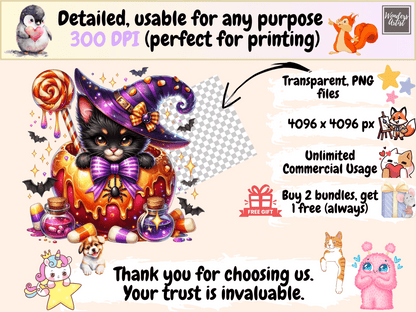 Witch Cats (P2) Clipart autopost cat digital art cat graphics - WondersArtist