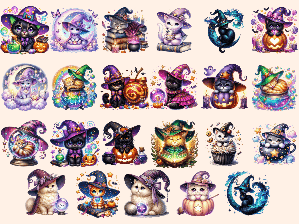 Witch Cats (P2) Clipart autopost cat digital art cat graphics - WondersArtist