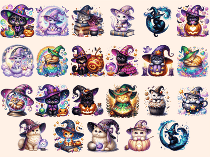 Witch Cats (P2) Clipart autopost cat digital art cat graphics - WondersArtist