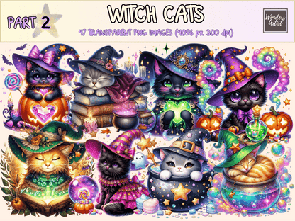 Witch Cats (P2) Clipart autopost cat digital art cat graphics - WondersArtist