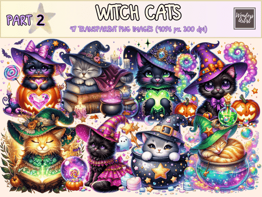 Witch Cats (P2) Clipart autopost cat digital art cat graphics - WondersArtist