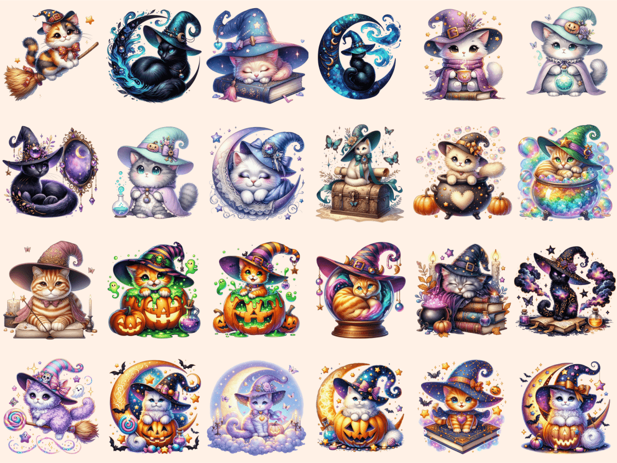 Witch Cats (P3) Clipart autopost cat digital art cat graphics - WondersArtist