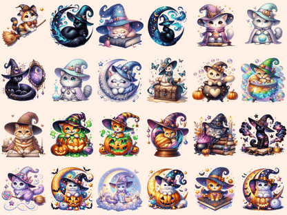 Witch Cats (P3) Clipart autopost cat digital art cat graphics - WondersArtist